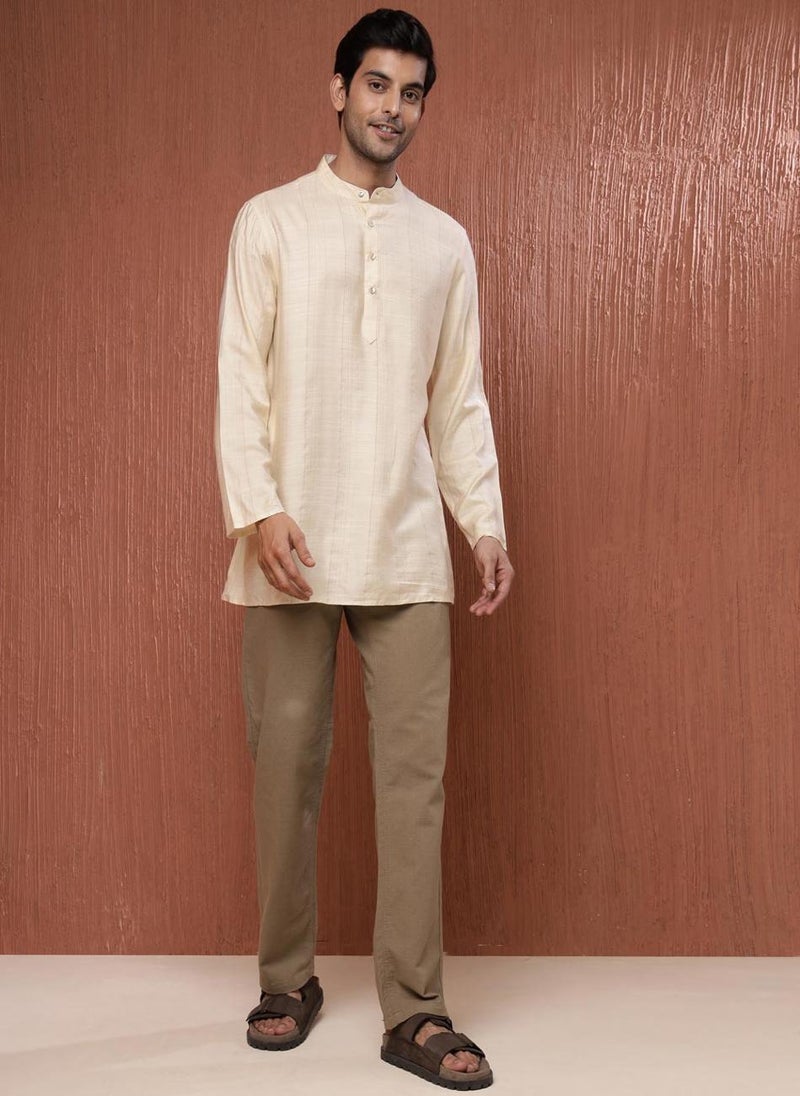 Offwhite Viscose Blend Striped Short Kurta