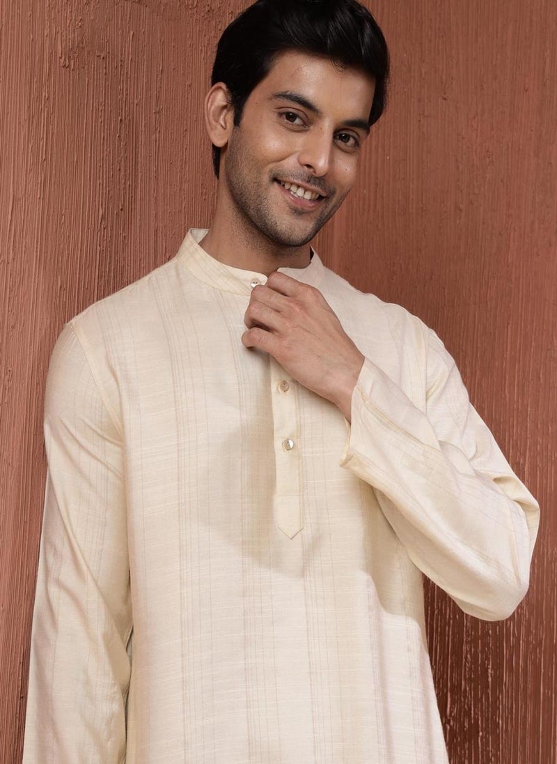 Offwhite Viscose Blend Striped Short Kurta