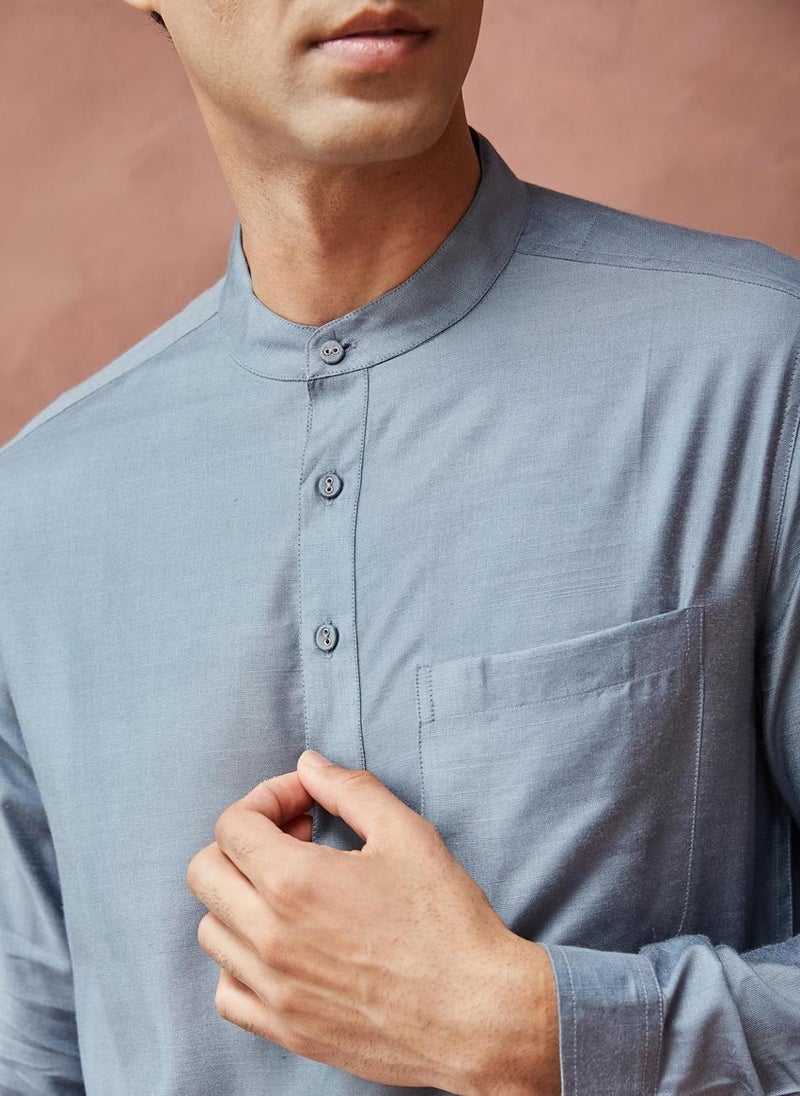 Grey Viscose Silk Slim Fit Short Kurta