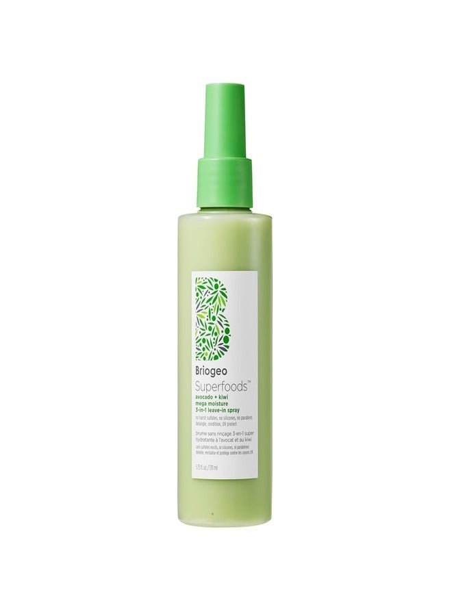 Briogeo Superfoods Avocado and Kiwi Leave in Conditioner, 6 fl oz - Moisturizer, Detangler, UV Protectant for Dry Damaged Hair 170ml