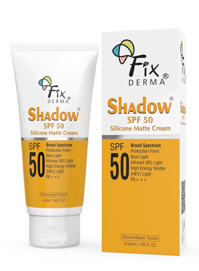 FIXDERMA Shadow Sunscreen Spf 50 Silicone Matte Cream Pa+++, Sunscreen For Oily Skin-Acne Prone, Matte Finished, Sun Screen Protector Spf 50, Sunscreen For Women & Men-50Ml