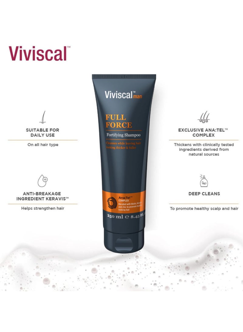 Full Force Fortifying Hair Thickening Shampoo for Men Formulated with Biotin, Keratin & Marine Collagen, Shampoo for Thinning Hair, Hair Fall, and Hair Volume – 250ml