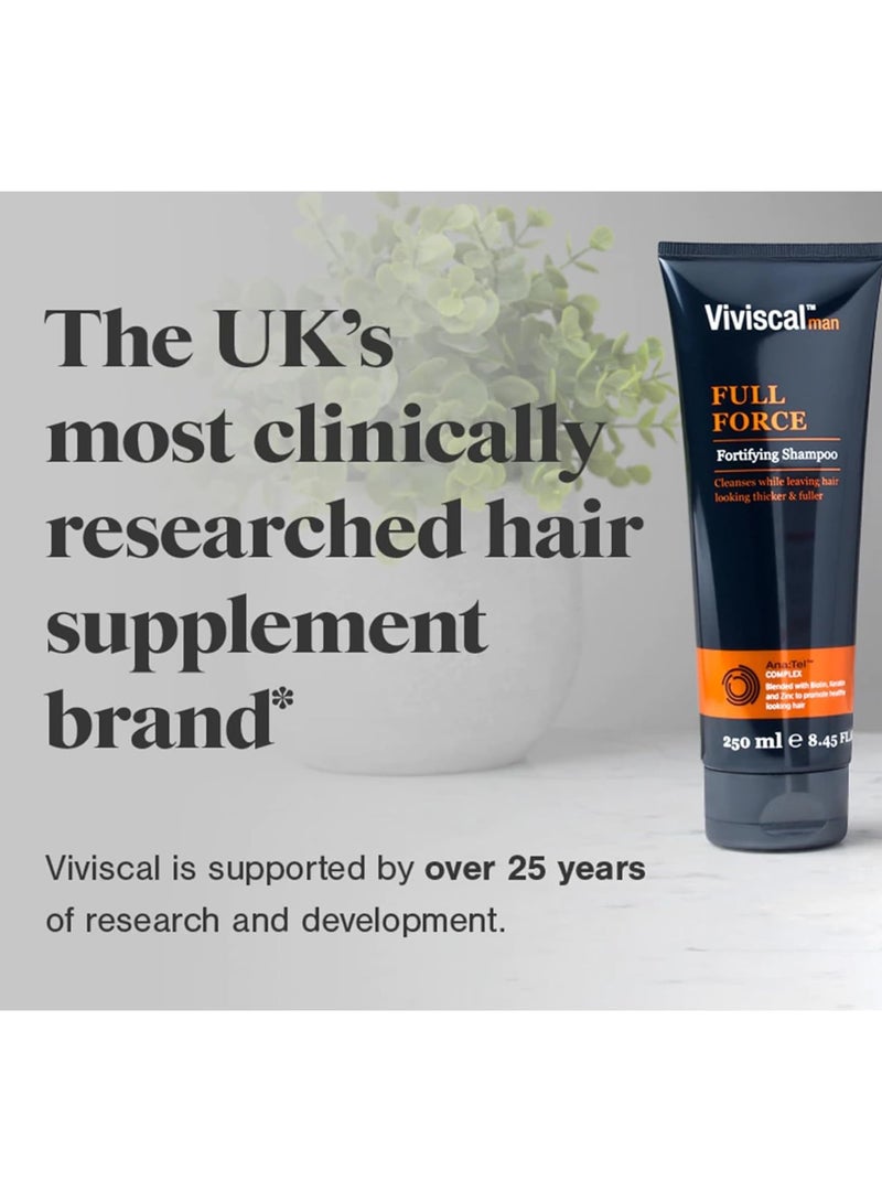 Full Force Fortifying Hair Thickening Shampoo for Men Formulated with Biotin, Keratin & Marine Collagen, Shampoo for Thinning Hair, Hair Fall, and Hair Volume – 250ml