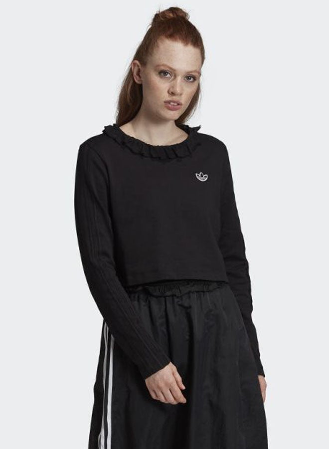 Ruffle Crew Sweatshirt Black