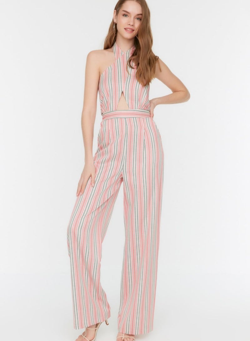 Striped Cut Out Detail Jumpsuit