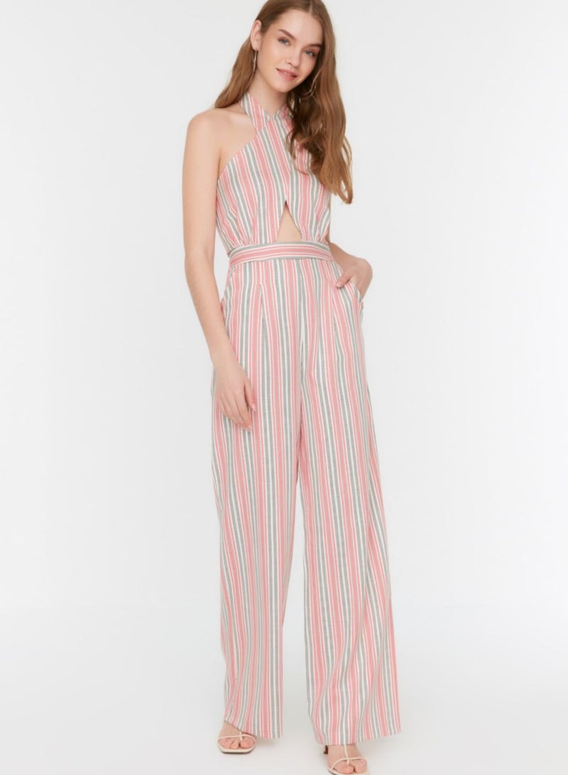 Striped Cut Out Detail Jumpsuit