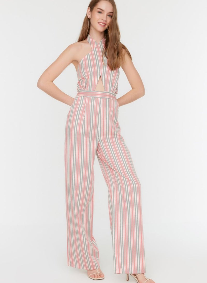 Striped Cut Out Detail Jumpsuit