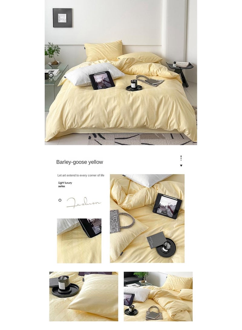 Cotton Satin Duvet Cover Set Solid Color Striped Jacquard 4pcs Cotton 60S Soft Comforter Cover Bed Sheet Pillowcases Bedding Set