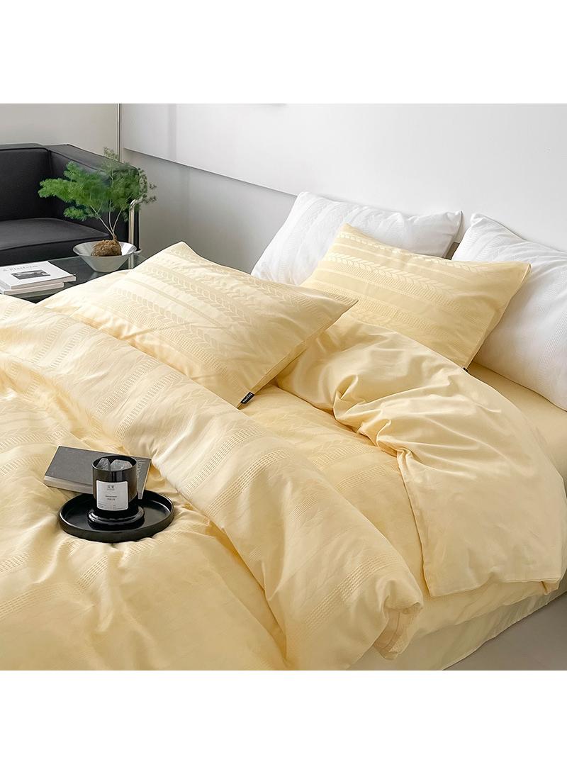 Cotton Satin Duvet Cover Set Solid Color Striped Jacquard 4pcs Cotton 60S Soft Comforter Cover Bed Sheet Pillowcases Bedding Set