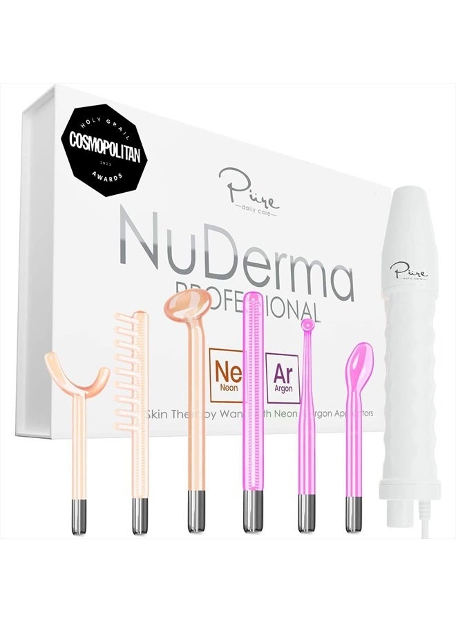 NuDerma Professional Skin Therapy Wand - Portable Skin Therapy Machine with 6 Neon & Argon Wands – Boost Your Skin – Clear Firm & Tighten