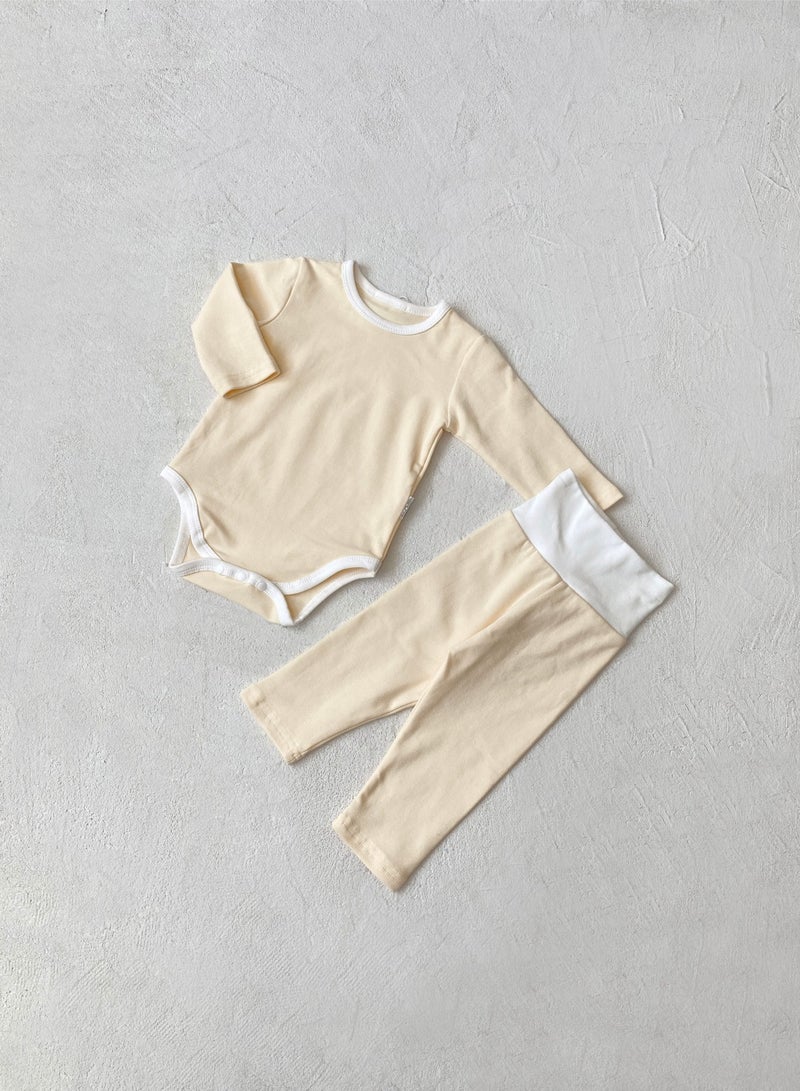 Baby Soft And Breathable Cotton Bodysuit + High Waist Pants Set