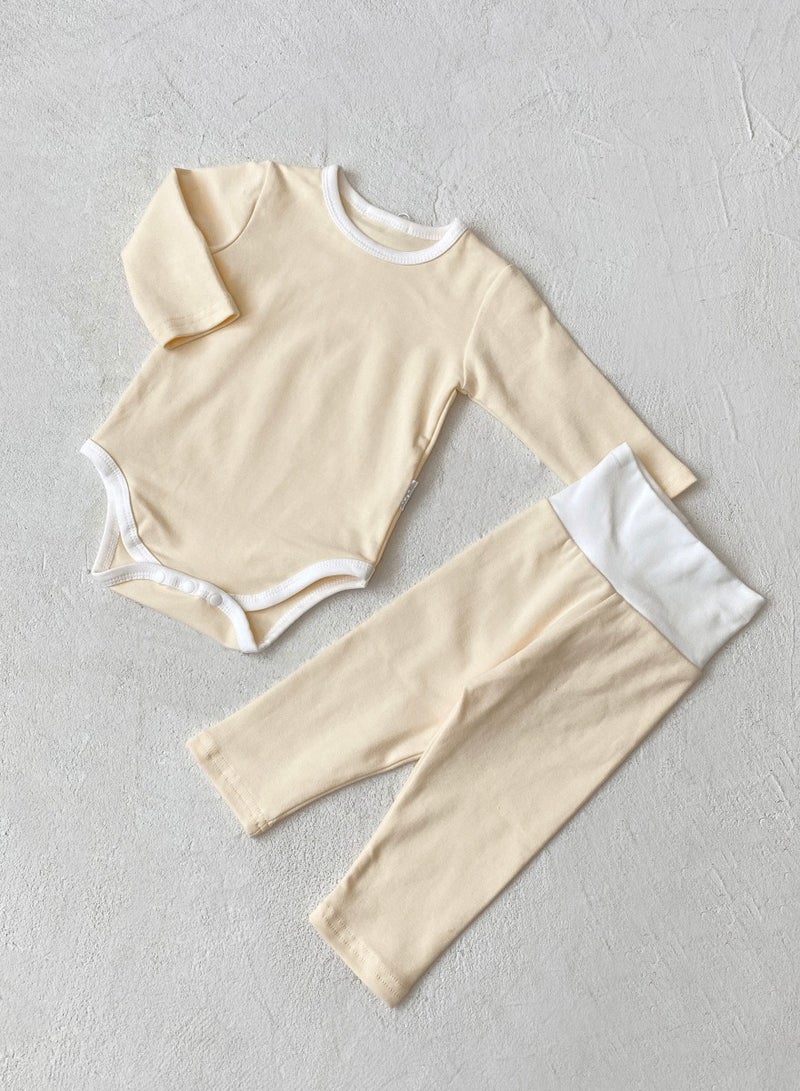 Baby Soft And Breathable Cotton Bodysuit + High Waist Pants Set