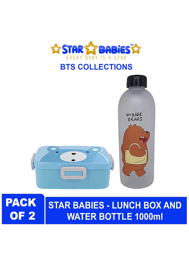 Star Babies BTS Collections - Panda Art Fashion Design 1000 ml Healthy Sports Water Bottle, BPA Free Lunch Box - Pack of 2 - Multicolor