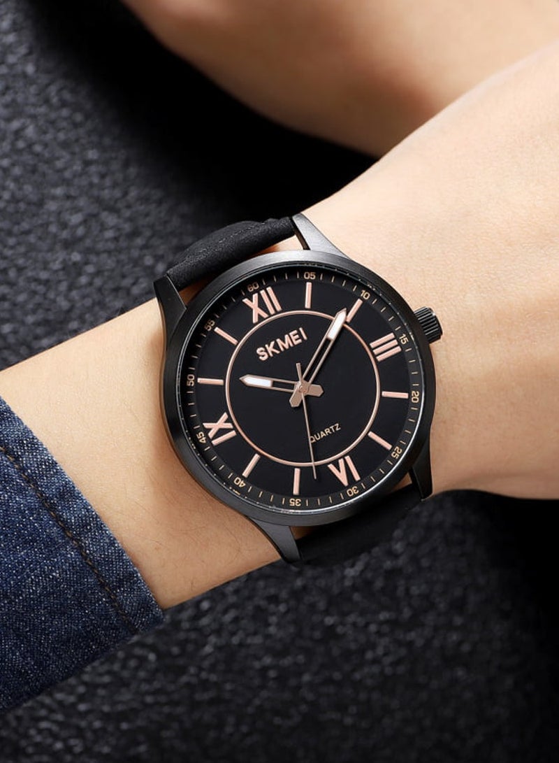 Men’s Analog Quartz Black Leather Band Wristwatch - 2029