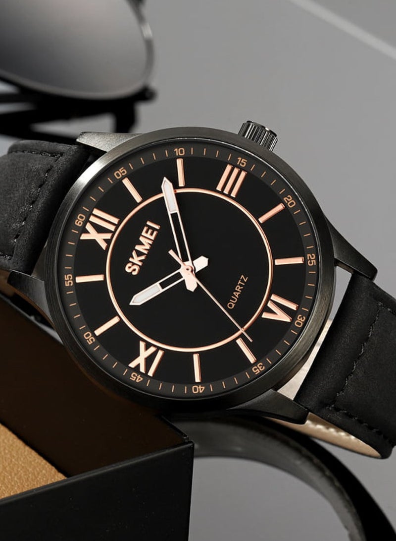 Men’s Analog Quartz Black Leather Band Wristwatch - 2029