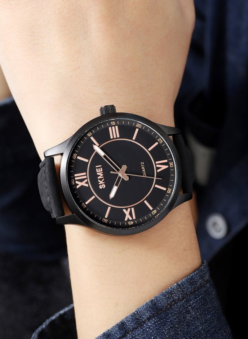 Men’s Analog Quartz Black Leather Band Wristwatch - 2029