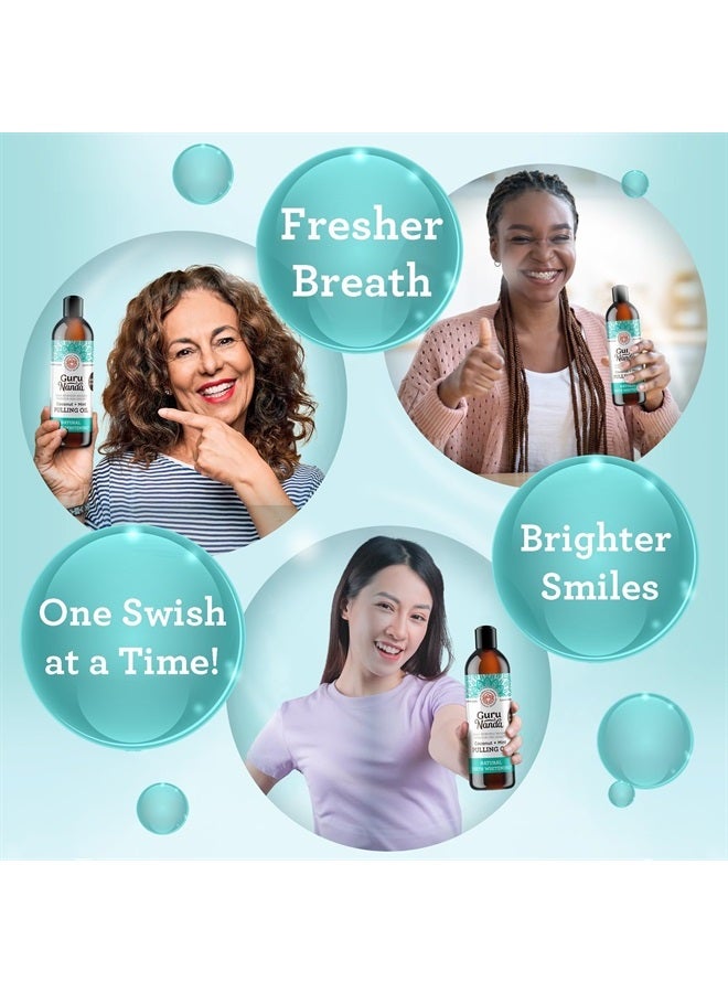 Coconut & Peppermint Oil Pulling (8 Fl.Oz) with Tongue Scraper - Alcohol Free Mouthwash for Fresh Breath, White Teeth & Healthy Teeth & Gums