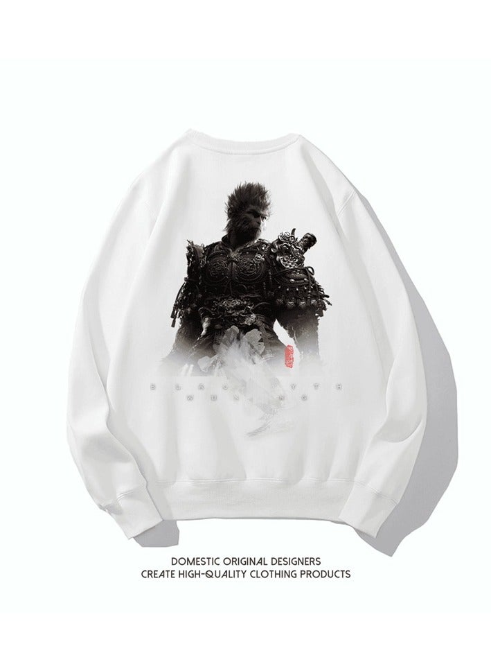 Black Mythical Loose Round Neck Hoodie