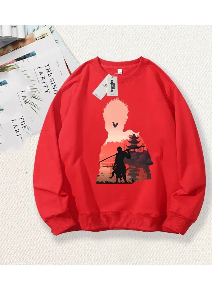 Black Mythical Loose Round Neck Hoodie