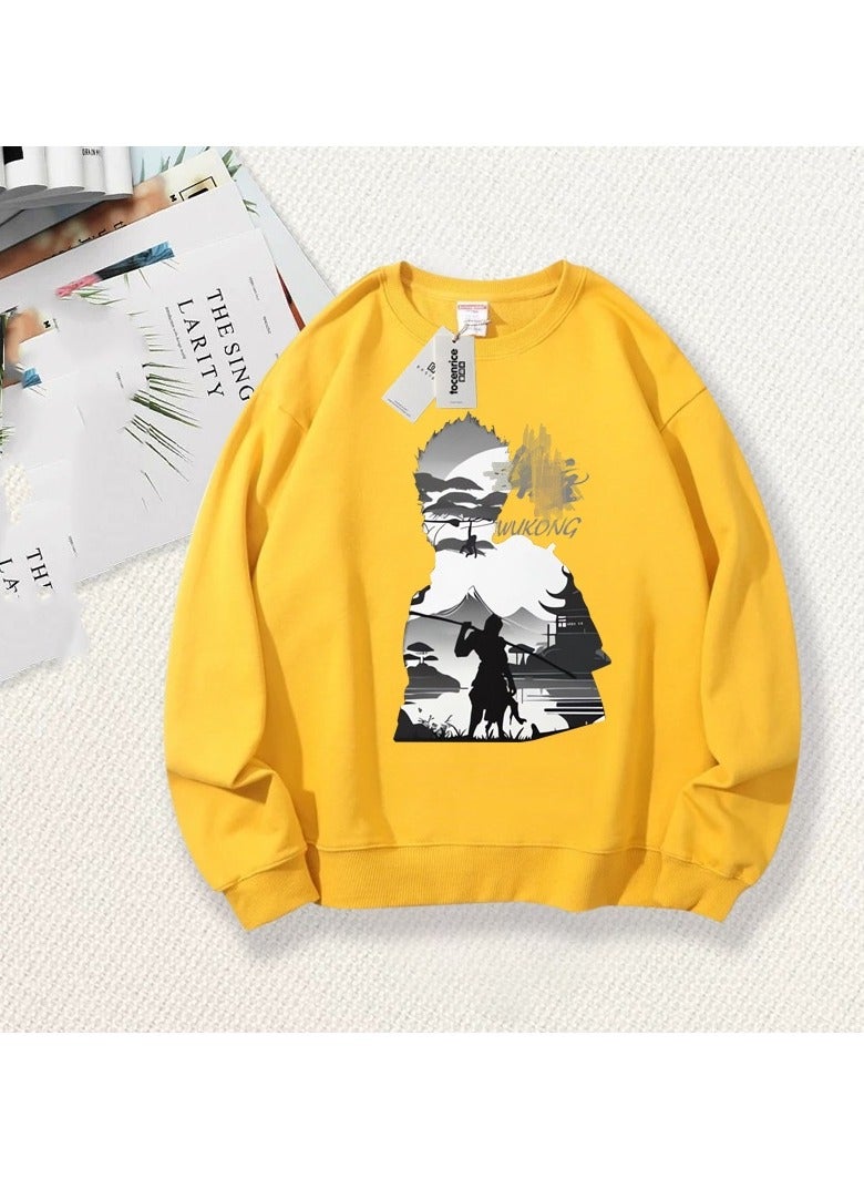 Black Mythical Loose Round Neck Hoodie