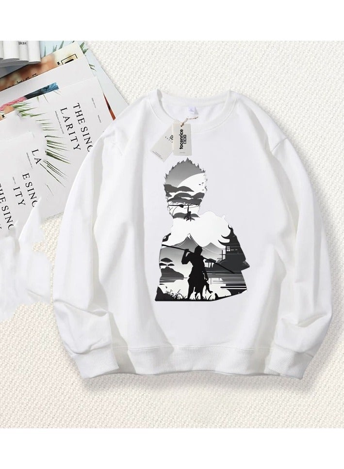 Black Mythical Loose Round Neck Hoodie