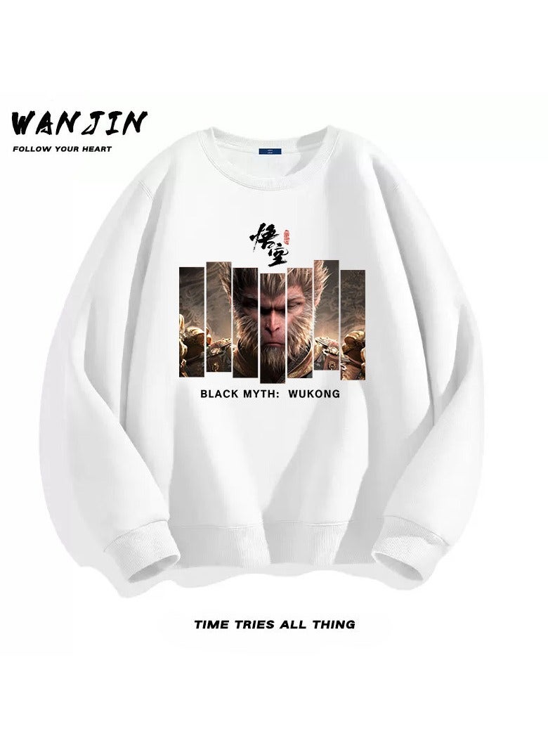 Black Mythical Loose Round Neck Hoodie