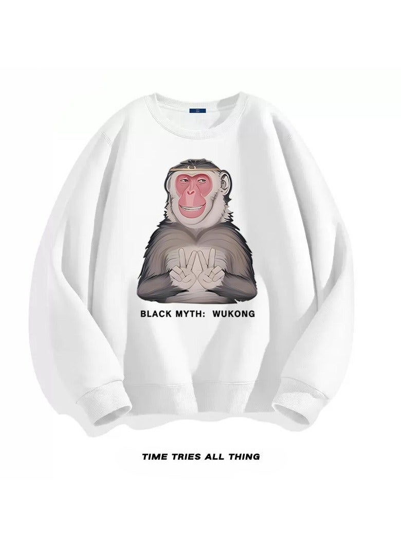 Black Mythical Loose Round Neck Hoodie
