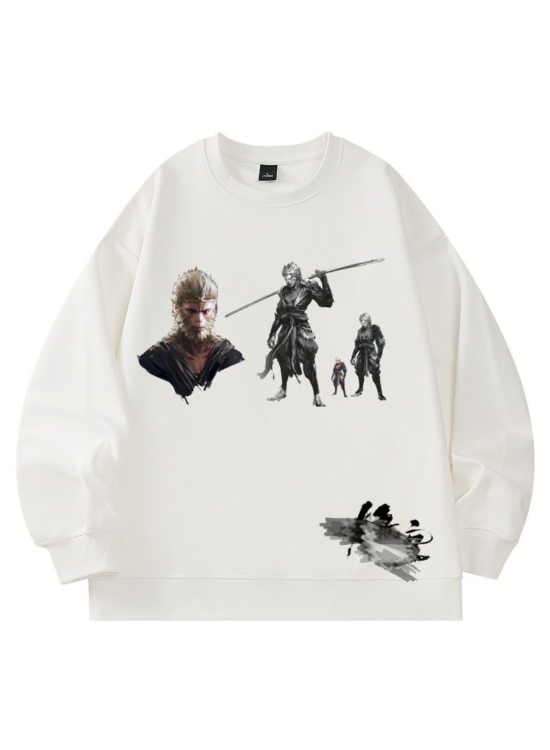 Black Mythical Loose Round Neck Hoodie