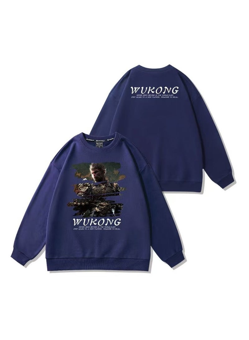 Black Mythical Loose Round Neck Hoodie