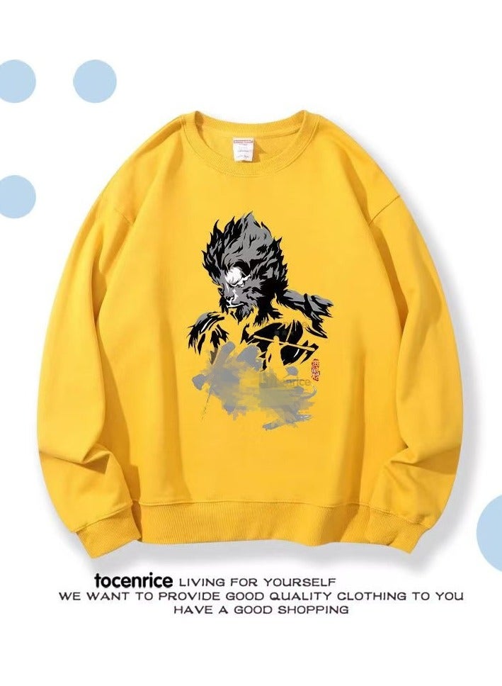 Black Mythical Loose Round Neck Hoodie