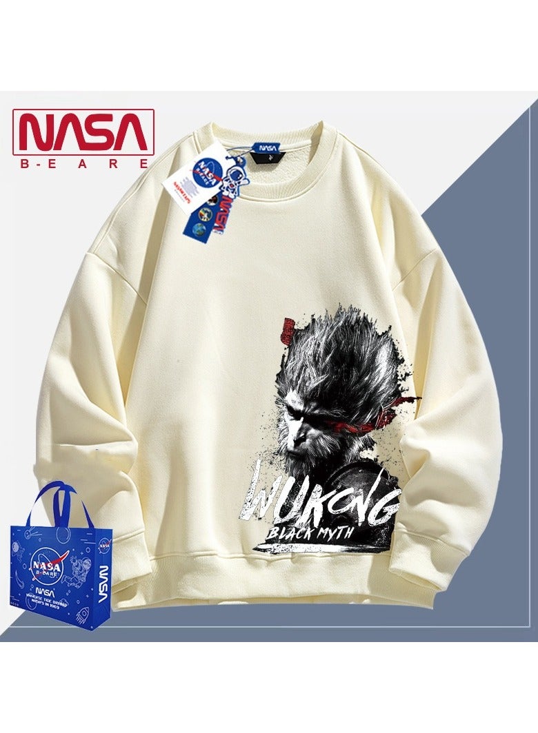 Black Mythical Loose Round Neck Hoodie