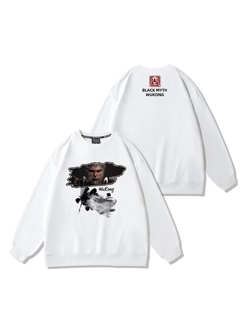 Black Mythical Loose Round Neck Hoodie
