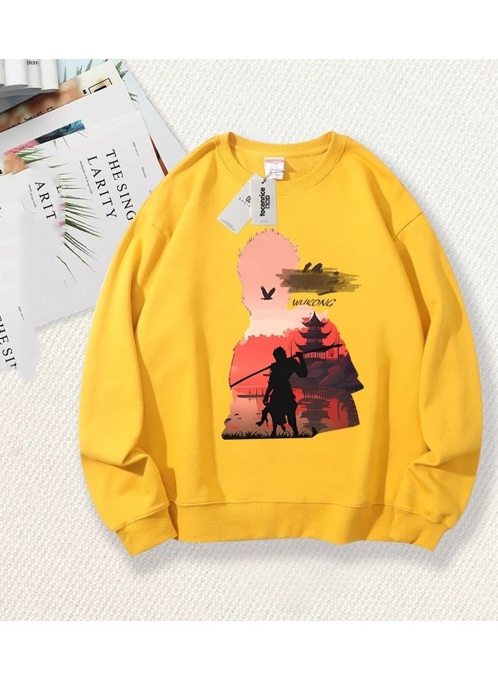 Black Mythical Loose Round Neck Hoodie