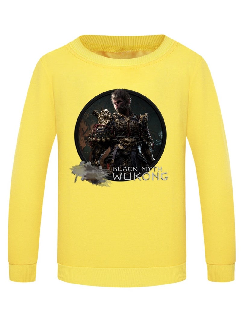 Black Mythical Loose Round Neck Hoodie