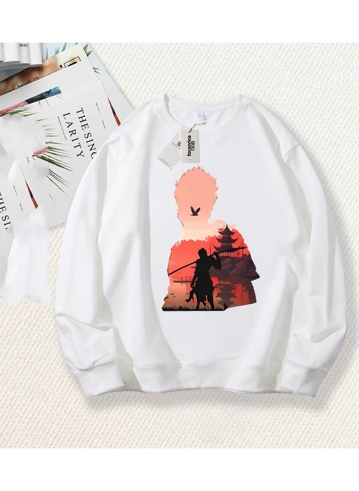 Black Mythical Loose Round Neck Hoodie