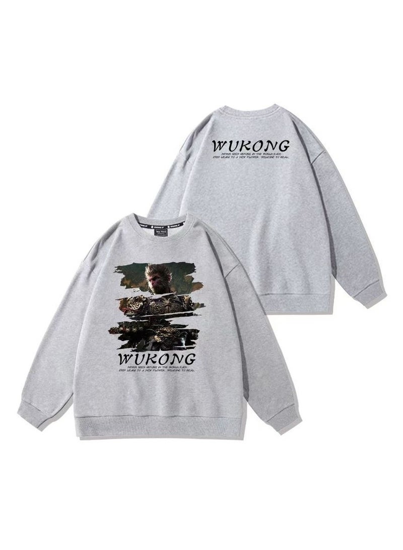 Black Mythical Loose Round Neck Hoodie