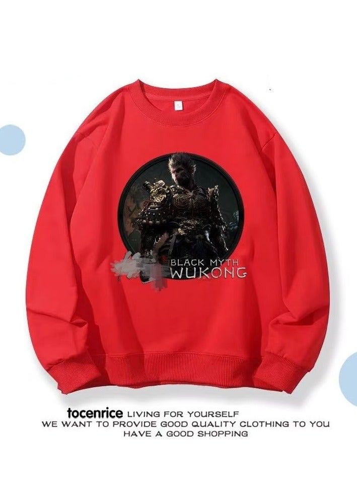 Black Mythical Loose Round Neck Hoodie