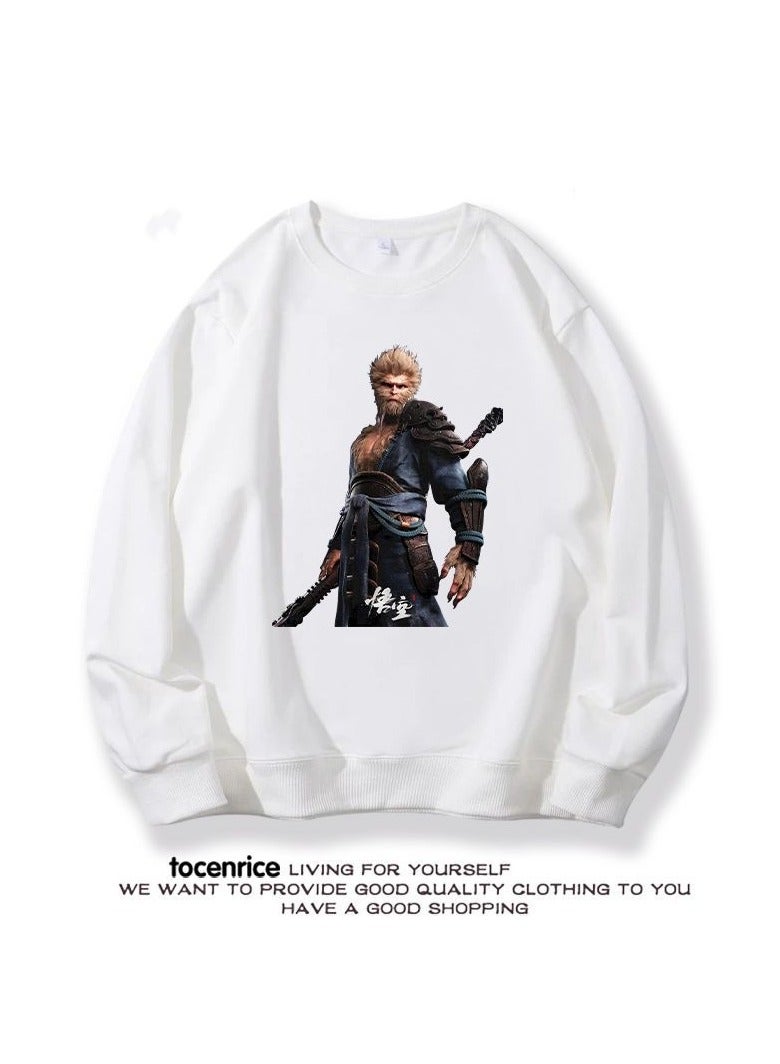 Black Mythical Loose Round Neck Hoodie