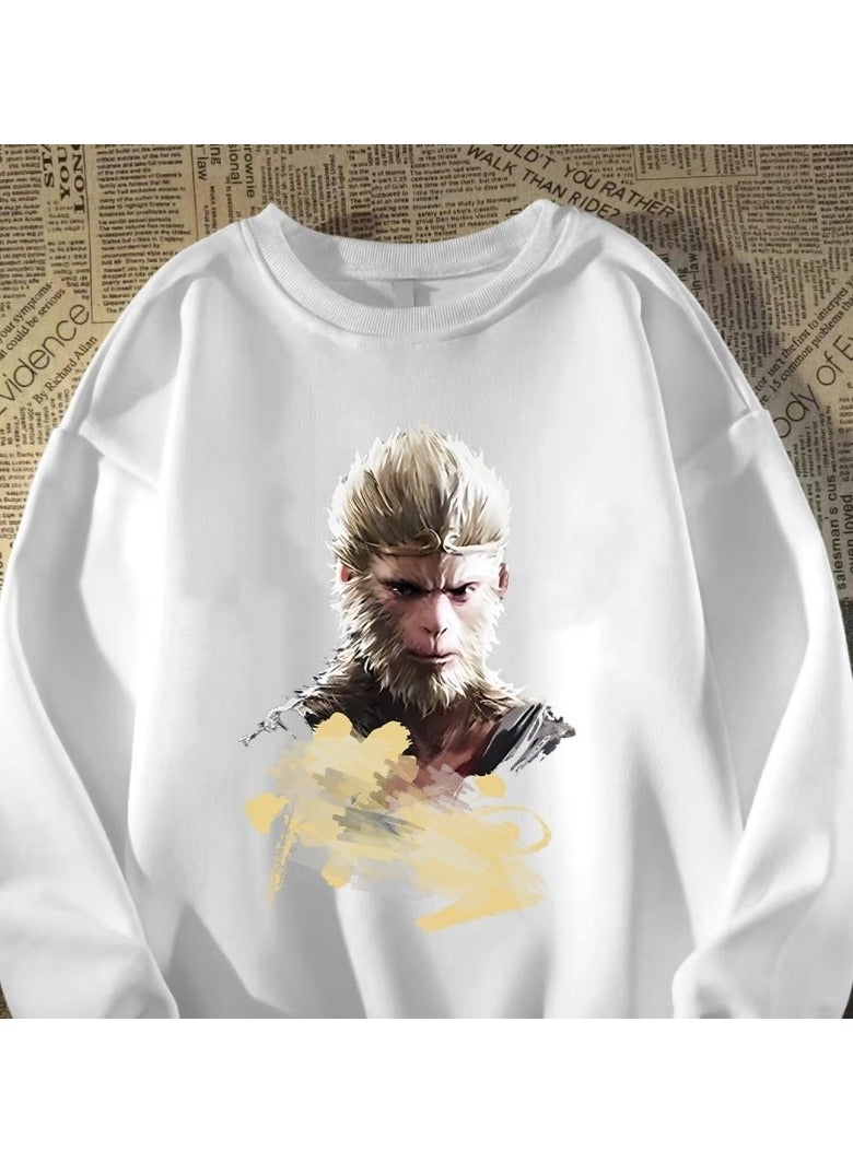 Black Mythical Loose Round Neck Hoodie