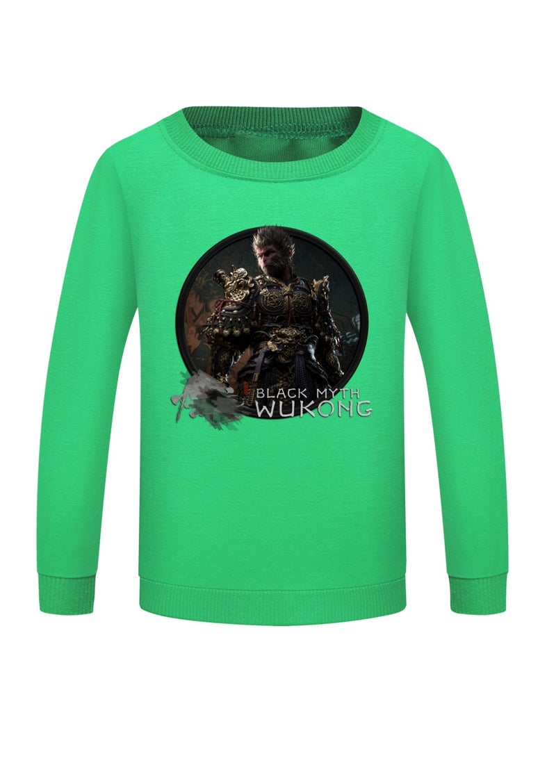 Black Mythical Loose Round Neck Hoodie