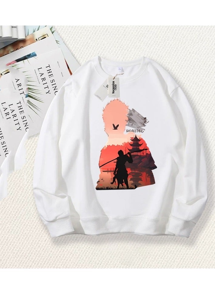 Black Mythical Loose Round Neck Hoodie