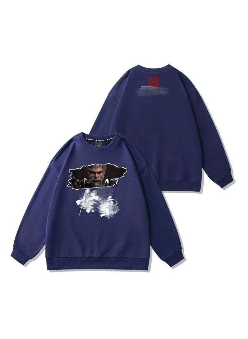 Black Mythical Loose Round Neck Hoodie