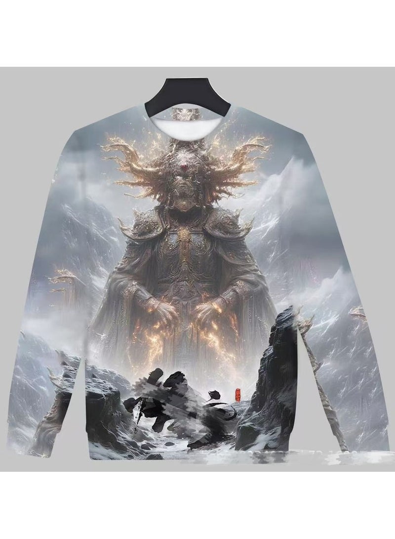 Black Mythical Loose Round Neck Hoodie