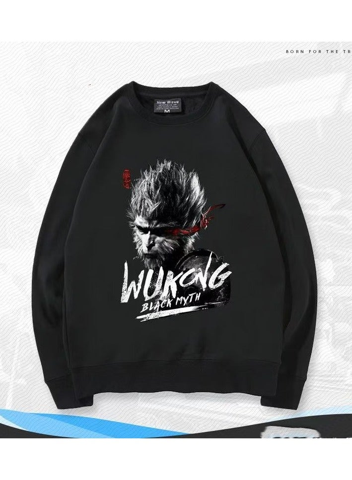 Black Mythical Loose Round Neck Hoodie