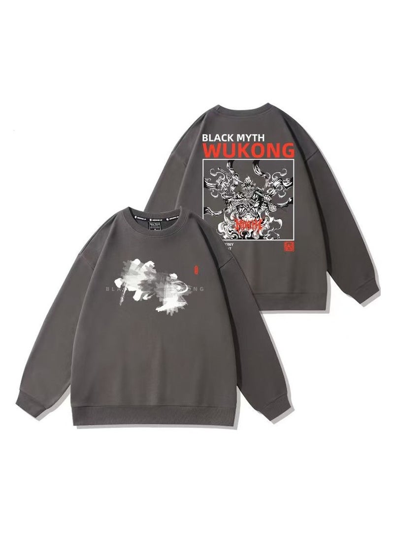 Black Mythical Loose Round Neck Hoodie