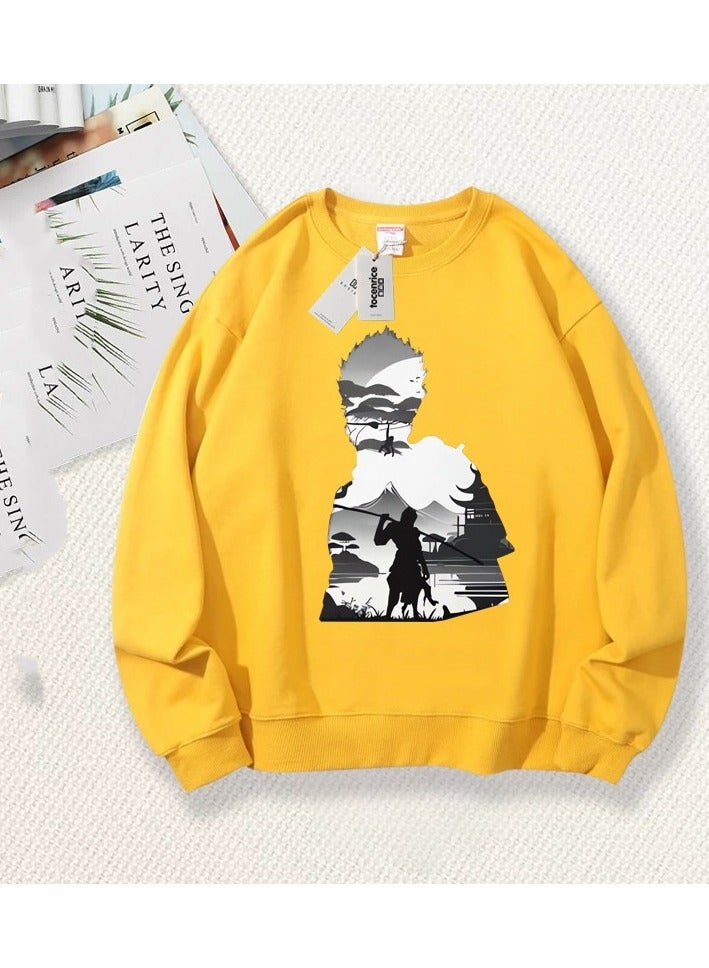 Black Mythical Loose Round Neck Hoodie