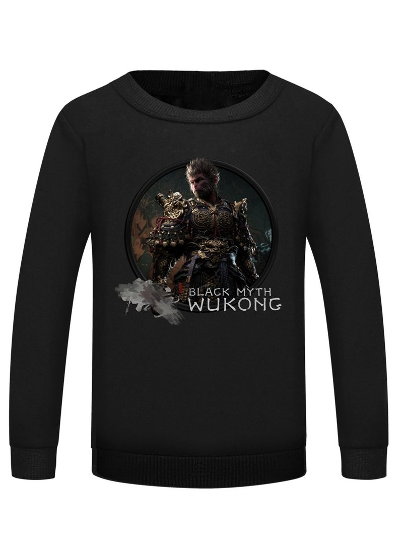 Black Mythical Loose Round Neck Hoodie