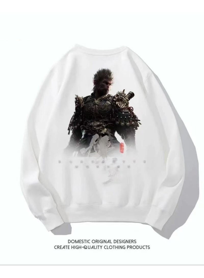 Black Mythical Loose Round Neck Hoodie