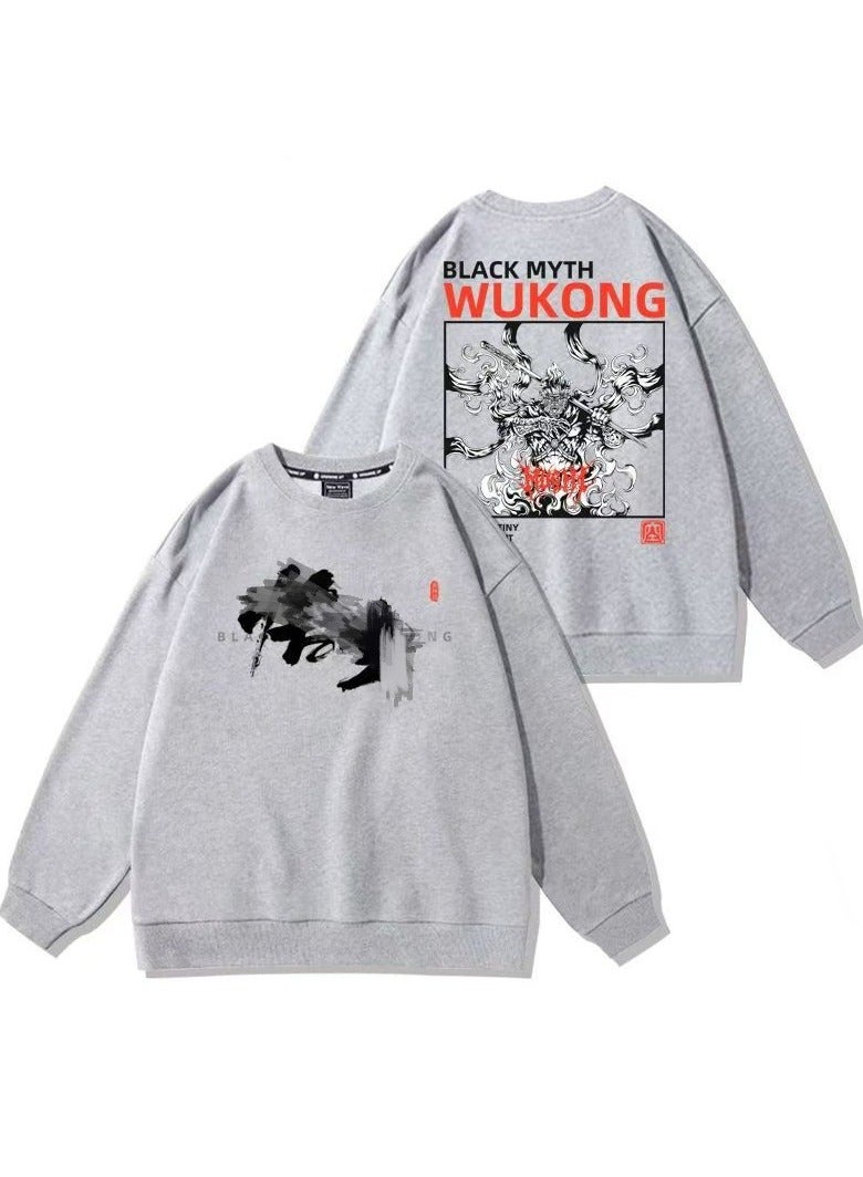 Black Mythical Loose Round Neck Hoodie