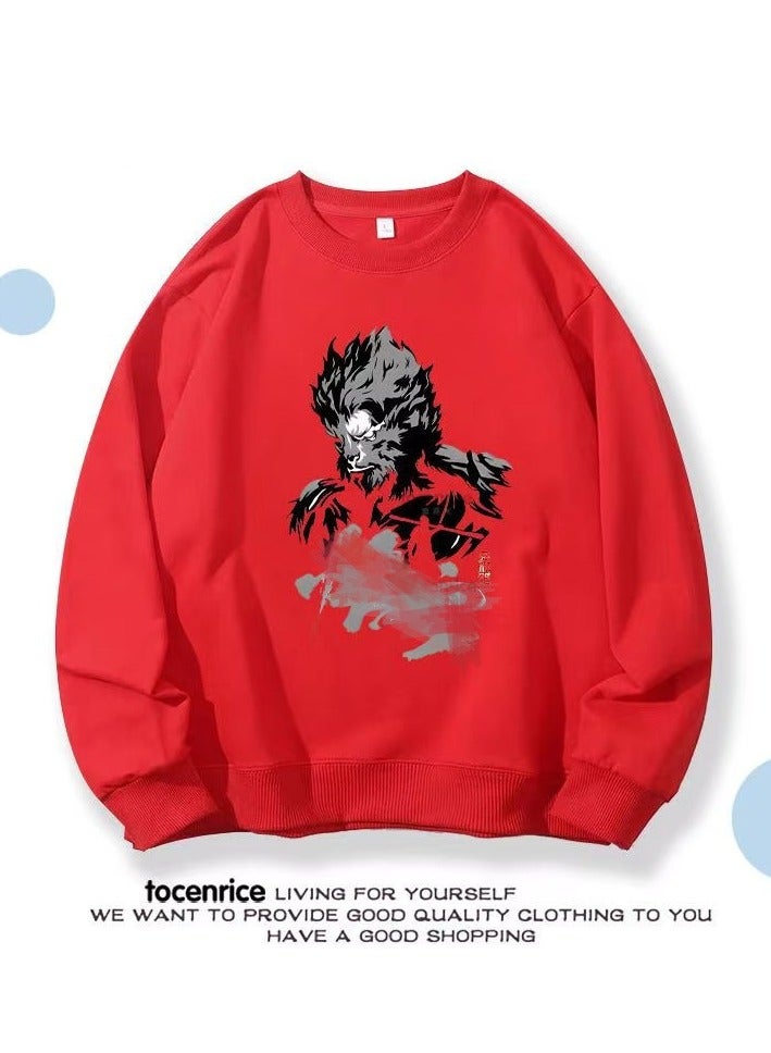 Black Mythical Loose Round Neck Hoodie